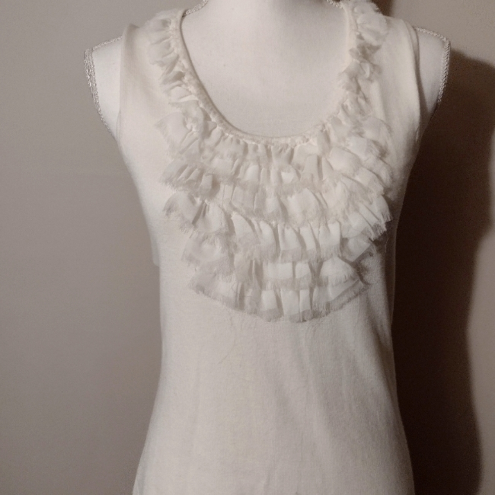 Verve Small White Knit Ruffles Tank